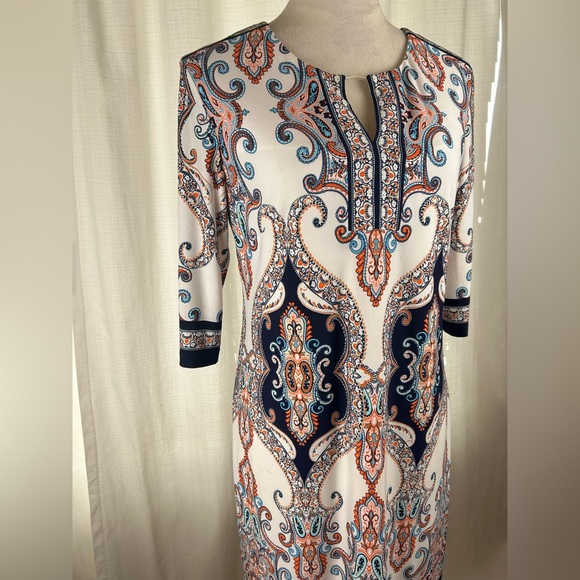 Studio One Elegant Paisley Quarter Length Sleeve Dress - Picture 2 of 10